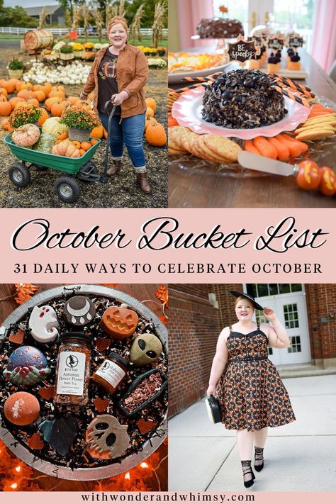 30 Bucket List, October Bucket List, With Wonder And Whimsy, Wonder And Whimsy, Haunted Hayride, Fall Foods, Happy October, Fall Bucket List, Fall Activities