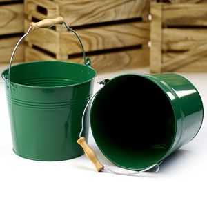 Metal Pail, Green Metal, Holiday Inspiration, Buckets, Wood Handle, Wood, Green, Design