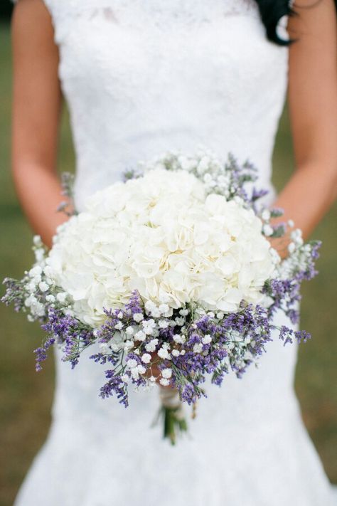 Bridal bouquet Rustic Bridesmaids, Purple Wedding Bouquets, Lavender Bouquet, Babies Breath, Fall Wedding Colors, Lavender Wedding, Mod Wedding, White Hydrangea, Baby's Breath