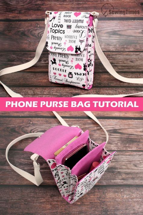 Cellphone Bag Fabric, Small Purse Patterns To Sew, How To Make A Cell Phone Pouch, Small Quilted Bags, Diy Cell Phone Bag, Sew Phone Pouch, Useful Things To Sew Diy Projects, Cell Phone Bag Pattern Free, Cell Phone Cross Body Bag Pattern Free