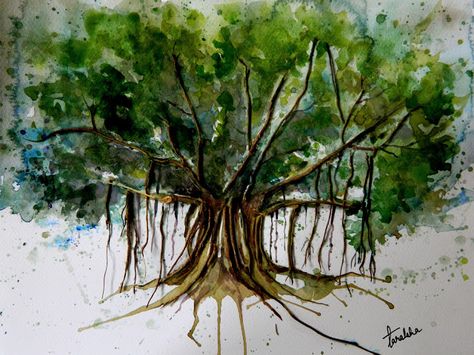 Banyan Tree painting Tattoo Tree, Cardboard Sculpture, Tree Sketches, Tree Of Life Tattoo, Watercolor Tree, Banyan Tree, Trendy Tree, Abstract Tree, Tree Roots