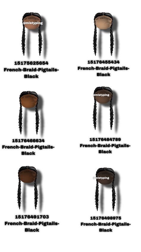 Black Hair Id Roblox, Code Hair, Braid Pigtails, French Braid Pigtails, Brown Hair Roblox, Blocksburg Outfit Codes￼, Roblox Hair, Pic Code, Hair Codes