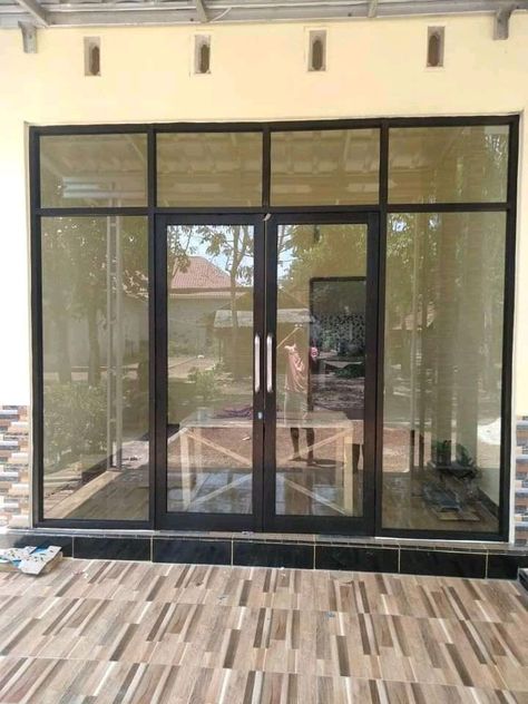 Almunium Doors Design, Aluminium Glass Door Design, Sliding Aluminium Doors, Glass Door With Grill, Timber Cladding Exterior, Commercial Exterior Doors, Aluminium Partition, Aluminium Door Design, Modern Windows And Doors