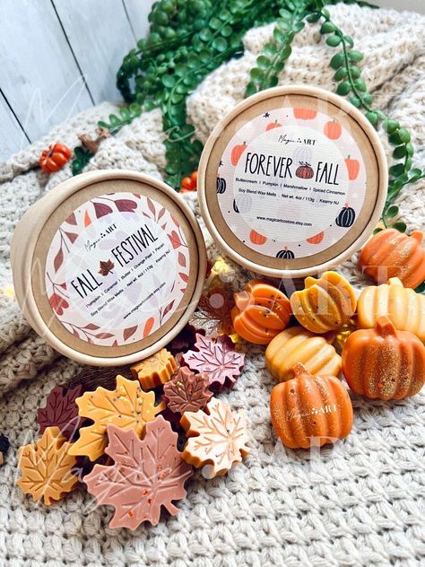 Forever Fall & Fall Festival Wax Melts Autumn Season Fall - Etsy Fall Wax Melt Scents, Wax Melts Molds, Wax Melts Packaging Ideas, Halloween Wax Melts, Fall Wax Melts, Boho Sheek, Pumpkin Marshmallow, Caramel Butter, Candle Board