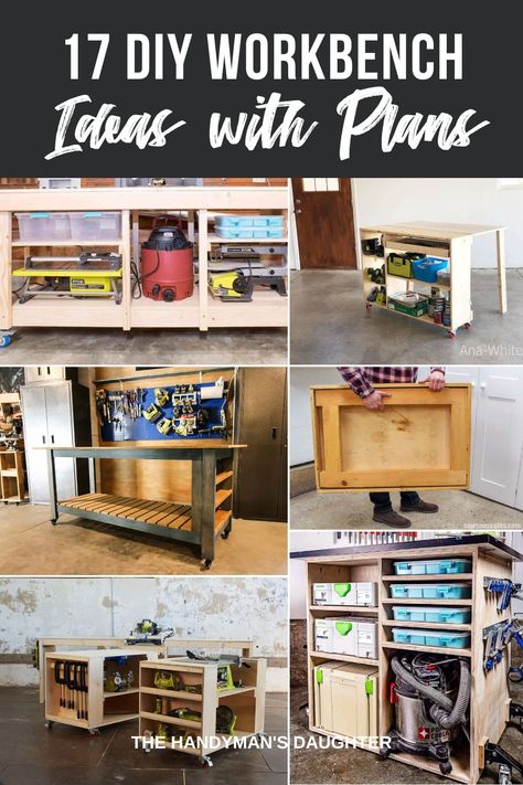 How To Make A Workbench, Woodworking Bench Ideas, Garage Work Bench Ideas, Work Bench Ideas, Diy Workbench Plans, Work Bench Plans, Garage Upgrades, Garage Setup, Small Woodworking Shop Ideas