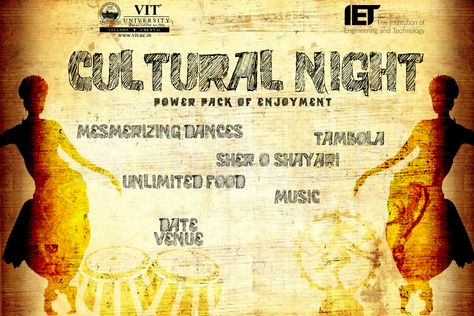 Poster design for cultural night events organised in colleges. Personal design. Message for PSD. College Cultural Fest Posters, Cultural Night Poster, Cultural Event Poster Design, College Posters, Festival Poster Design, College Poster, College Event, Event Posters, Small Theatre