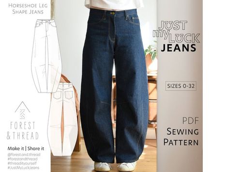 Horseshoe Jeans PDF Sewing Pattern - Sizes 0-32, With Video Tutorial Workshop Barrel Pants Sewing Pattern, Barrel Pants Pattern, Sew Pants Pattern, Jean Sewing Pattern, Diy Trousers, Jeans Sewing Pattern, Sewing Outfits, Horseshoe Jeans, Sewing Darts