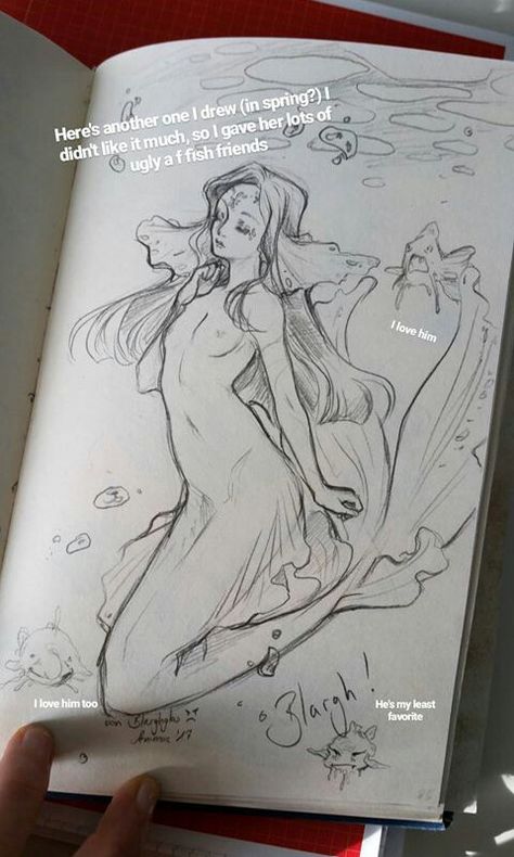 Mermaid Tutorial Drawing, Mermaid Hands Drawing, Seaweed Hair Drawing, Mermaid And Human Poses, Mermaid Ears Drawing, Underwater Hair Drawing, Mermaid Poses References, How To Draw Sand, Siren Drawing Reference