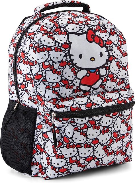 Hello Kitty Allover School Backpack - Hello Kitty Iconic Backpack - Officially Licensed Hello Kitty School Bookbag (White) Trendy Hello Kitty Backpack For School, Playful Hello Kitty Backpack For Back To School, Hello Kitty Print School Backpack, Playful Hello Kitty School Backpack, Kawaii Hello Kitty Print Backpack, Hello Kitty Outfit, Sanrio Backpack, Hello Kitty Backpack, Hello Kitty School