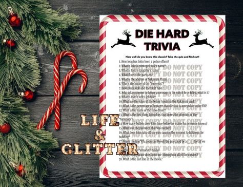 Die Hard Movie, Games Christmas Party, Christmas Movie Trivia, Die Hard Christmas, Movie Trivia, Games Christmas, Christmas Trivia, Family Christmas Party, Christmas Party Themes