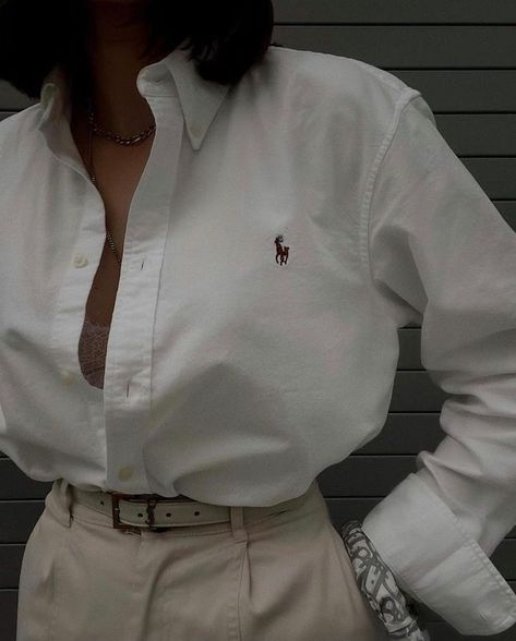 White Ralph Lauren Shirt Women Outfit, Chef Outfit Aesthetic, Ralph Lauren Aesthetic Outfit, White Ralph Lauren Shirt, Ralph Lauren Shirt Women, Polo Ralph Lauren Outfits, Lauren Aesthetic, Impress Your Crush, Ralph Lauren Aesthetic