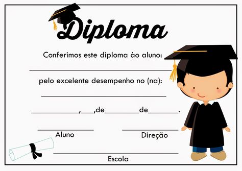 Diplomas prontos para impressão. - Cantinho do blog Layouts e Templates para Blogger Masters Graduation, Kindergarten Portfolio, Free Certificate Templates, Graduation Invitations Template, Preschool Art Activities, Bookmarks Kids, Kindergarten Graduation, Ideas Casa, Graduation Photos