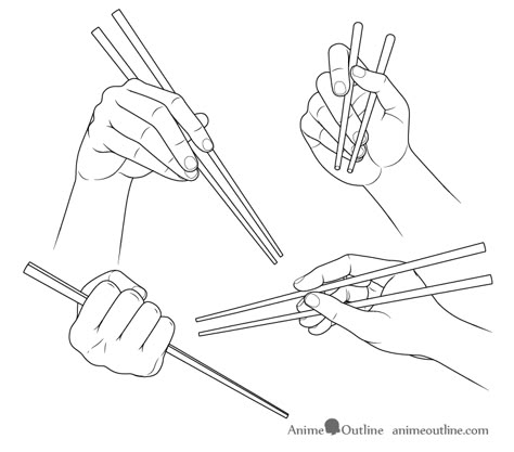 How to Draw Hands Holding Chopsticks Step by Step - AnimeOutline Chopstick Hand Reference, Holding Chopsticks Reference, Hand Holding Chopsticks, Holding Something Pose Reference, Holding Chopsticks, Hand Holding Something, Drawing Anime Hands, How To Draw Fingers, Hands Tutorial