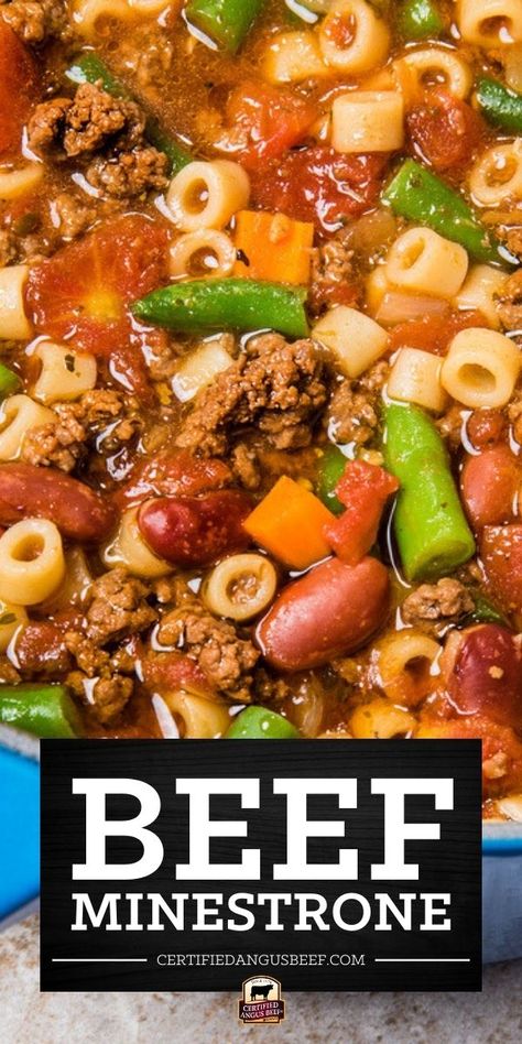 Minestrone Vegetable Beef Soup, Group Beef Soup, Meals On A Cold Day, Vegetable Beef Soup With Pasta, Beef Bean Soup Recipes, Instant Pot Minestrone Soup With Beef, Beef Pasta Soup Recipes, Soup Recipes Slow Cooker Beef, Soups And Stews With Ground Beef