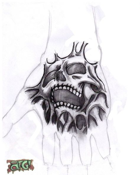 Skull Tattoo Design For Hand | Skull tattoo designs ... #skulltattoos #tattooideas Hand Tattoo Stencil, Herren Hand Tattoos, Small Wave Tattoo, Evil Skull Tattoo, Tattoo Design For Hand, Skull Hand Tattoo, Skull Stencil, Skull Art Drawing, Skulls Drawing