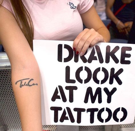 Drake Hands Tattoo, Song Lyric Tattoos Drake, Drake Take Care Tattoo, Ovo Tattoo Drake, Drake Tattoo Ideas Ovo, Drake's Tattoo, Drake Face Tattoo, Drake Related Tattoos, Take Care Tattoo