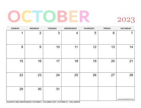 2023 Calendar With Holidays, October 2023 Calendar, October Calendar Printable, Calendar Free Printable, Calendar With Holidays, Text Pranks, October Holidays, October Calendar, November Calendar