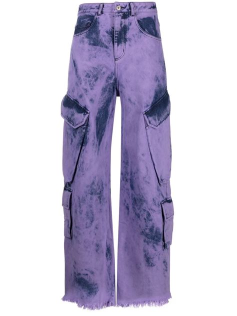 Purple Cargo Pants, Purple Denim, Designer Clothing Brands, Tie Dye Denim, Stylish Pants, Purple Tie Dye, Upcycled Materials, Tie Dye Designs, Lilac Purple