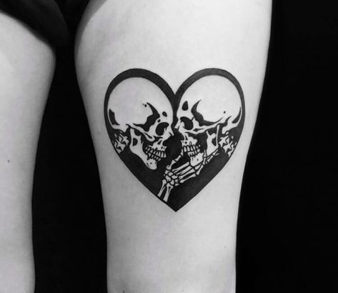 Tattoo photo - Heart tattoo by Roy Tsour Couple Tattoos Goth, Skeletons Kissing Tattoo, Goth Couple Tattoos, Skeleton Heart Tattoo, Love Skull Tattoo, Matching Skull Tattoos, Skull Heart Tattoo, Skeleton Couple Tattoo, Skull Couple Tattoo