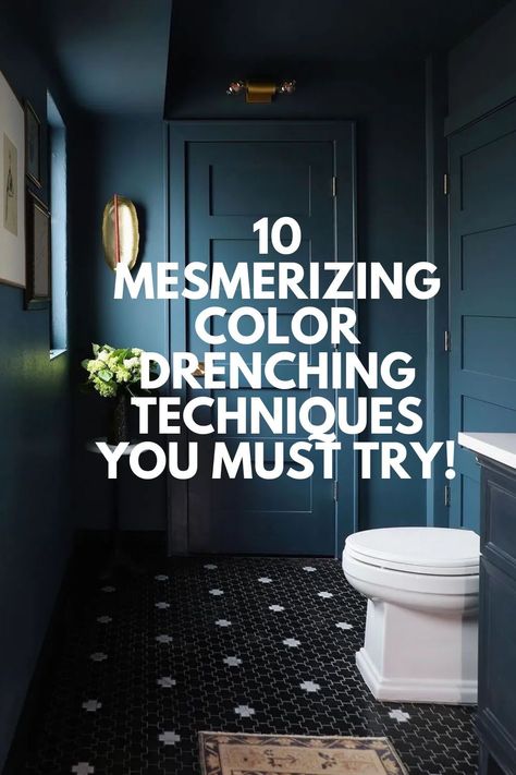 Be Bold! Use Color Drenching in your home! Half Bath Color Drench, Powder Room Color Schemes, Color Drenched Home Office, Colour Flooding Interior, Using Paint To Define Spaces, Bathroom Interior Paint Colors, Color Flooding Room, Color Drenched Mudroom, Bold Guest Bathroom