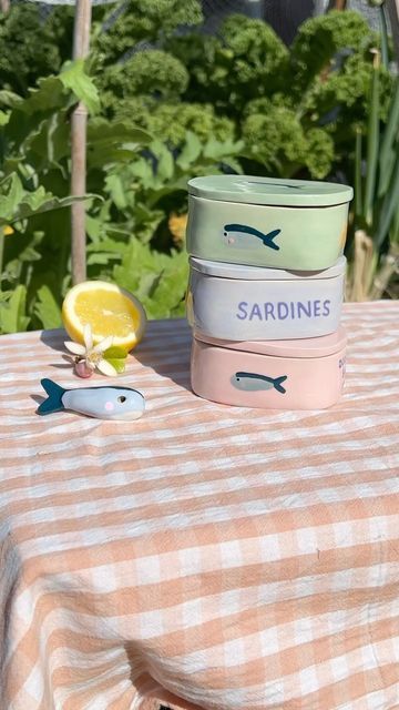 Canned Fish, Fish Clay, Sardine Bowl, Sardine Can Art, Fish Pottery, Clay Sardines, Sardine Tin Craft, Clay Sardines Can, Fish Ceramic