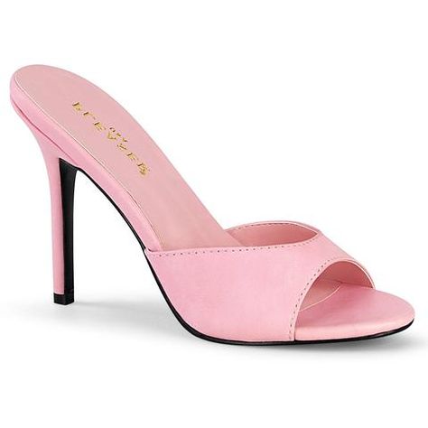 Pink Mule Heels, Baby Pink Heels, Pale Pink Heels, High Heels Pink, Mules Shoes Heels, Pink Mules, Striped Shoes, Pleaser Shoes, Pink High Heels