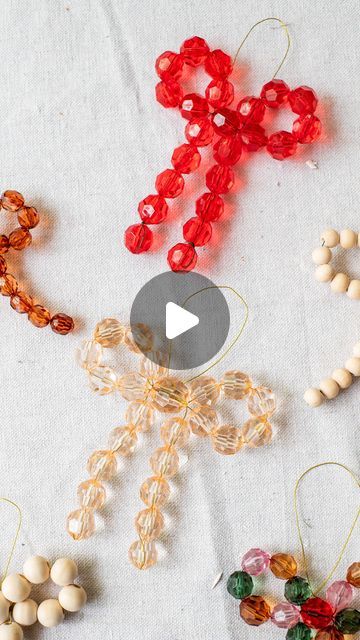 Geneva Vanderzeil | Making beaded bow ornaments! So many of you have asked for a slowed down tutorial for these so here it is. They are actually so easy to... | Instagram Beads And Safety Pins Crafts, Diy Bead Bow Ornaments, Aesthetic Ornaments Diy, Diy Beaded Bow Ornaments, Easy Beaded Christmas Ornaments, Christmas Ornaments With Beads Diy, Beaded Bow Ornament Diy, Handmade Beaded Ornaments, Large Bead Crafts