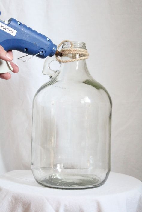 DIY Faux Demijohn Bottle - Simple Stylings Large Glass Bottle Ideas, Large Bottle Decor Glass Jars, Demijohn Bottles Decor Ideas, 1 Gallon Glass Jug Ideas, Demi John Bottles Decor, Glass Gallon Jug Crafts, Glass Gallon Jugs Ideas, Glass Jugs Decor Ideas Farmhouse, Gallon Glass Jug Ideas