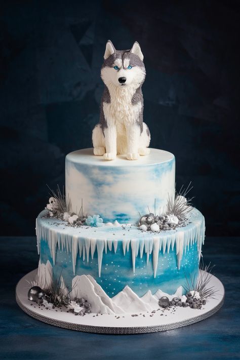 Unleash Joy with Siberian Husky Birthday Cake Designs Husky Party Ideas, Wolf Theme Cake, Wolf Cakes For Kids, Husky Birthday Cake, Wolf Cake Ideas, Wolf Birthday Cake, Husky Cake, Husky Birthday, Barbie Dress Cake