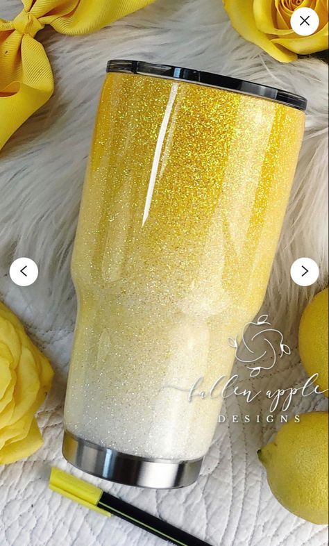 Gold Glitter Tumbler, Yellow Glitter Tumbler Ideas, Yellow Tumbler Ideas, Sunflower Glitter Tumbler Ideas, Yellow Epoxy Tumbler, Yellow Glitter Tumbler, Blue And Yellow Glitter Tumbler, Yellow Tose Tumbler Cup, Sunshine And Whiskey