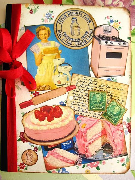 Scrapbook Recipe Book, Recipe Book Covers, Diy Cookbook, Recipe Album, Glue Books, Recipe Book Diy, Family Recipe Book, Vintage Scrapbooking, Scrapbooking Vintage