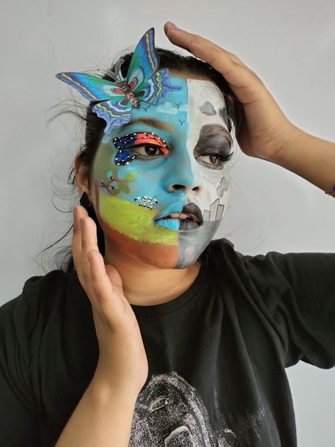 Save Earth 🌍 , face painting, face art 🎨 make up looks Earth Face Painting, Nature Face Painting, Earth Day Makeup, Face Painting Flowers, Tiger Makeup, Face Painting Ideas, Painted Tires, Painted Earth, Painting Face