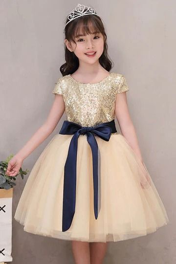 A-line Princess Cap Sleeves Flower Girl Dresses – Angrila Gold Flower Girl Dress, Fall Flower Girl Dresses, Gold Flower Girl, African Dresses For Kids, Kids Frocks Design, Kids Dress Patterns, Dress Children, Baby Dress Design