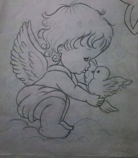 Cute Angele Angel Baby Drawing, Angel Drawing, Girl Drawing Sketches, Disney Art Drawings, Baby Drawing, Art Drawings Sketches Pencil, Girly Drawings, Little Angel, Pencil Art Drawings