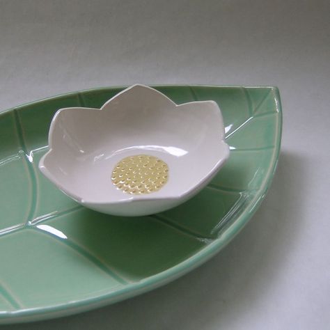 On Etsy: Whitney Smith Leaf Plate, Lotus Bowls, Sushi Set, Chip And Dip Bowl, Cerámica Ideas, Leaf Plates, Ceramic Set, Ceramics Ideas Pottery, Pottery Pieces