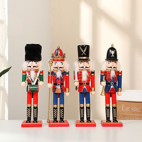 Bookcase Living Room, Nutcracker Figures, Nutcracker Christmas Decorations, Cheap Table, Vintage Nutcrackers, Yoga Studio Decor, Nutcracker Soldier, Nutcracker Ornaments, Living Room Study