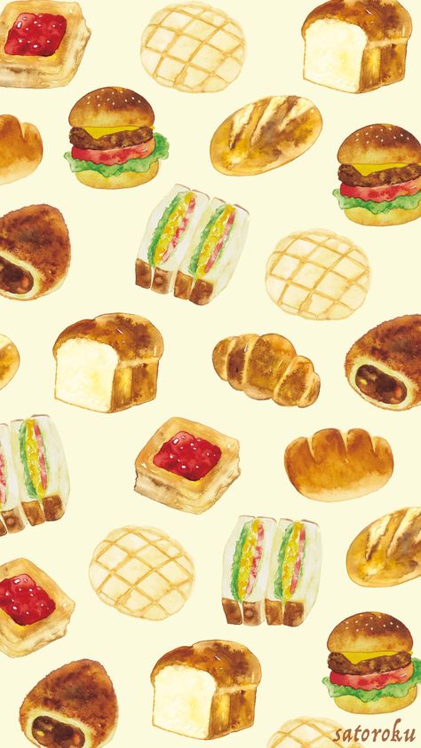 Wallpaper Sandwich Party, Kawaii Patterns, Food Prints, Abstract Wallpaper Backgrounds, Fruit Wallpaper, Cute Food Drawings, Food Painting, Food Backgrounds, Food Wallpaper