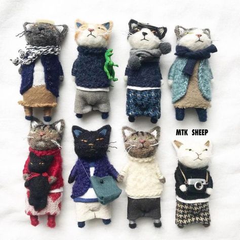 Diy Felt Animals, Worry Dolls, Art Dolls Cloth, Knitted Cat, Sewing Stuffed Animals, Needle Felting Projects, Fabric Toys, Felt Cat, Cat Doll