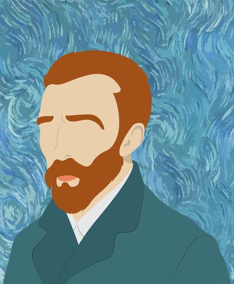 Vincent Van Gogh Illustration, Van Gogh Illustration Art, Van Gogh Illustration, Van Gogh Portrait, Men Illustration, Van Gogh Self Portrait, Potrait Painting, Basic Painting, Vincent Van Gogh Art