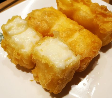 Deep Fried Milk Recipe, Fried Milk Recipe, Asian Fried Egg, Deep Fried Milk, Japanese Milk Pudding Recipe, Fried Silken Tofu, Soy Sauce Fried Egg, Japan Dessert, Milk Pudding Recipe