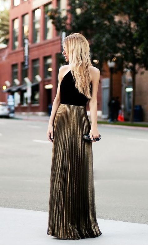 Gold Pleated Skirt, Gold Skirt, فستان سهرة, Maxi Robes, Zuhair Murad, Inspired Outfits, 가을 패션, Elie Saab, Mode Inspiration