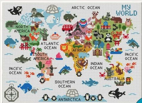 Cross Stitch Map, Cross Stitch Projects Ideas, Cross Stitch Landscape, Beautiful Cross Stitch Pattern, Small Cross Stitch, Disney Cross Stitch, Thread & Yarn, Needlework Embroidery, Pixel Pattern