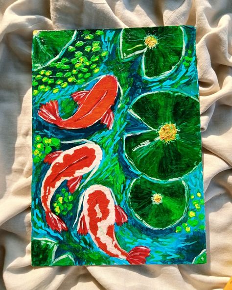 #gouache #acrylic #koi #koifishes Ikan Koi Art, Koi Fish Pond Painting, Inspo Drawing, Indoor Painting, Koi Fishes, Koi Fish Drawing, Soft Pastels Drawing, Pond Painting, Fish Drawing