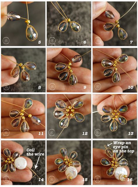 Wire Weaving Jewelry, Jewelry Techniques Step By Step, Wire Wrapping Tutorial Step By Step, Wire Flower Tutorial, Wire Wrapping Techniques, Inexpensive Jewelry, Wire Wrapped Jewelry Tutorials, Bijoux Fil Aluminium, Wire Jewelry Designs