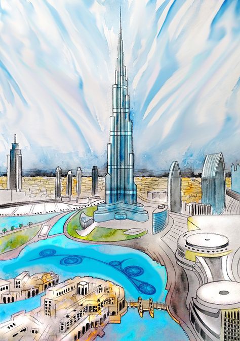 Dubai U A E, #Dubai Burj Khalifa Architecture, Architecture Painting Acrylic, Dubai Burj Khalifa, Dubai Art, Holiday Booking, Islamic Art Canvas, Dream Hotels, Digital Invitations Wedding, Insurance Car