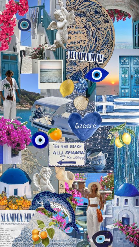 Summer Wallpaper Phone, Greece Wallpaper, Travel Collage, Cute Summer Wallpapers, Arte Van Gogh, Ocean Wallpaper, Art Wallpaper Iphone, Cute Wallpaper For Phone, Summer Wallpaper