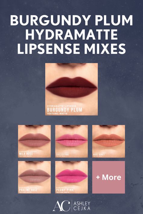 Create the perfect custom lip look with long-lasting, one step colors from SeneGence's Burgundy Plum HydraMatte LipSense. Get inspiration for your next makeup look by mixing and matching with Peony Pink, Milk Rose, Nude Honey, Chilled Pink, and Praline Rose. Experience the hydrating and staying power of HydraMatte LipSense! Click to learn more. Senegence Hydramatte, Hydramatte Lipsense, Senegence Makeup, Unique Looks, Lipsense Colors, Peony Pink, Pink Texture, Pink Milk, Lip Swatches