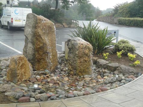 Large boulder water feature Boulder Water Feature, Boulder Garden, Rock Fountain, Build Projects, Garden Water Fountains, Front Gardens, Hillside Landscaping, Rock Gardens, Stone Products