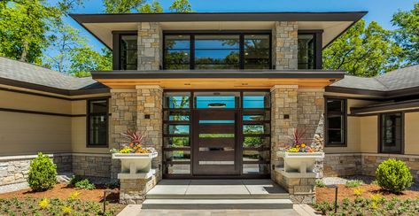 Tailored Blend Modern Stone Home - Exterior & Interior Stone Veneer Buechel Stone Modern Prairie Home, Modern Concrete House, Prairie Style Architecture, Modern Prairie, Stone Exterior Houses, Prairie House, Prairie Home, Prairie Style Houses, House Design Exterior