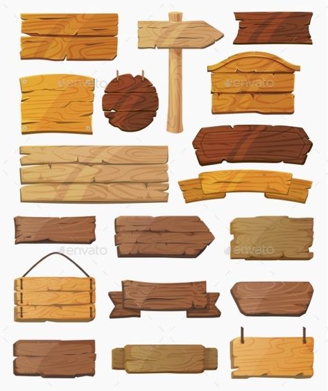 Set of Isolated Pointers Signs or Wooden Planks by cookamoto | GraphicRiver Idle Game, Shape Templates, With Nails, Sign Post, Wooden Planks, Wood Planks, Logo Maker, Wood Sign, Game Design